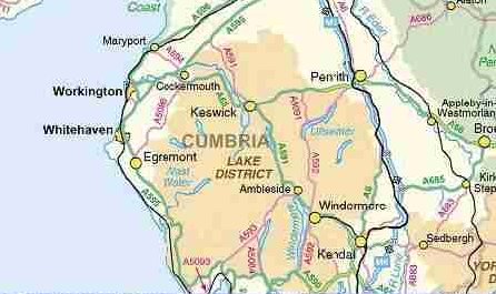 Map of Cumbria - Click to go back to the list of tours page
